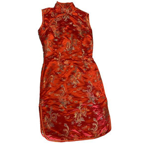 Feng Fen Asian Dress Womens Size 36 Red w Dragons Oriental Silky Kimono Dress